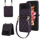 For Samsung Galaxy Z Flip4 Rhombic Texture Phone Case with Long & Short Lanyard(Dark Purple) - 1