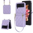 For Samsung Galaxy Z Flip4 Rhombic Texture Phone Case with Long & Short Lanyard(Light Purple) - 1