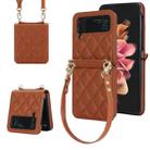 For Samsung Galaxy Z Flip4 Rhombic Texture Phone Case with Long & Short Lanyard(Brown) - 1