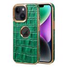 For iPhone 14 Denior Crocodile Texture Genuine Leather Electroplating Phone Case(Green) - 1