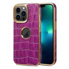 For iPhone 13 Pro Max Denior Crocodile Texture Genuine Leather Electroplating Phone Case(Purple) - 1