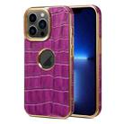 For iPhone 13 Pro Denior Crocodile Texture Genuine Leather Electroplating Phone Case(Purple) - 1