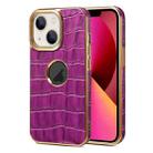 For iPhone 13 Denior Crocodile Texture Genuine Leather Electroplating Phone Case(Purple) - 1