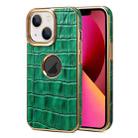 For iPhone 13 Denior Crocodile Texture Genuine Leather Electroplating Phone Case(Green) - 1
