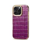 For iPhone 16 Pro Denior Crocodile Texture Genuine Leather Electroplating Phone Case(Purple) - 1