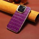 For iPhone 16 Pro Denior Crocodile Texture Genuine Leather Electroplating Phone Case(Purple) - 2