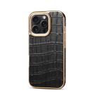 For iPhone 16 Pro Denior Crocodile Texture Genuine Leather Electroplating Phone Case(Black) - 1