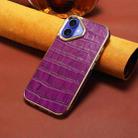 For iPhone 16 Plus Denior Crocodile Texture Genuine Leather Electroplating Phone Case(Purple) - 2