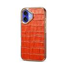 For iPhone 16 Plus Denior Crocodile Texture Genuine Leather Electroplating Phone Case(Mocha Brown) - 1