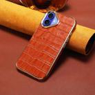 For iPhone 16 Plus Denior Crocodile Texture Genuine Leather Electroplating Phone Case(Mocha Brown) - 2