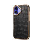 For iPhone 16 Plus Denior Crocodile Texture Genuine Leather Electroplating Phone Case(Black) - 1