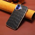 For iPhone 16 Plus Denior Crocodile Texture Genuine Leather Electroplating Phone Case(Black) - 2