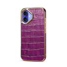 For iPhone 16 Denior Crocodile Texture Genuine Leather Electroplating Phone Case(Purple) - 1