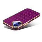 For iPhone 16 Denior Crocodile Texture Genuine Leather Electroplating Phone Case(Purple) - 3