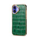 For iPhone 16 Denior Crocodile Texture Genuine Leather Electroplating Phone Case(Green) - 1