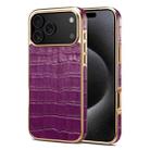 For iPhone 17 Pro Denior Crocodile Texture Genuine Leather Electroplating Phone Case(Purple) - 1