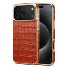 For iPhone 17 Pro Denior Crocodile Texture Genuine Leather Electroplating Phone Case(Mocha Brown) - 1