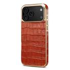 For iPhone 17 Pro Denior Crocodile Texture Genuine Leather Electroplating Phone Case(Mocha Brown) - 2