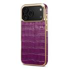 For iPhone 17 Pro Max Denior Crocodile Texture Genuine Leather Electroplating Phone Case(Purple) - 2
