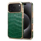 For iPhone 17 Pro Max Denior Crocodile Texture Genuine Leather Electroplating Phone Case(Green) - 1
