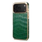 For iPhone 17 Pro Max Denior Crocodile Texture Genuine Leather Electroplating Phone Case(Green) - 2