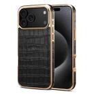 For iPhone 17 Pro Max Denior Crocodile Texture Genuine Leather Electroplating Phone Case(Black) - 1