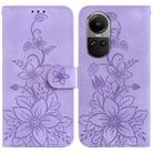 For OPPO Reno10 5G / Reno10 Pro Global Lily Embossed Leather Phone Case(Purple) - 1