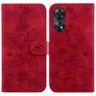 For OPPO Reno8 T 4G Lily Embossed Leather Phone Case(Red) - 1