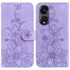 For OPPO Reno8 T 5G / A1 Pro 5G Lily Embossed Leather Phone Case(Purple) - 1