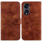 For OPPO Reno8 T 5G / A1 Pro 5G Lily Embossed Leather Phone Case(Brown) - 1