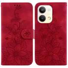 For OPPO Reno9 Pro Lily Embossed Leather Phone Case(Red) - 1