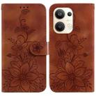 For OPPO Reno9 Pro+ Lily Embossed Leather Phone Case(Brown) - 1