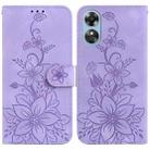 For OPPO A17 / A17k Lily Embossed Leather Phone Case(Purple) - 1