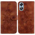 For OPPO A17 / A17k Lily Embossed Leather Phone Case(Brown) - 1