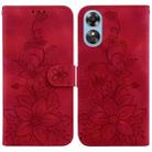 For OPPO A17 / A17k Lily Embossed Leather Phone Case(Red) - 1