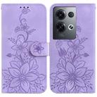 For OPPO Reno8 Pro 5G Lily Embossed Leather Phone Case(Purple) - 1