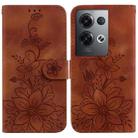 For OPPO Reno8 Pro 5G Lily Embossed Leather Phone Case(Brown) - 1