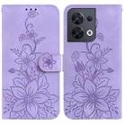 For OPPO Reno8 5G Lily Embossed Leather Phone Case(Purple) - 1