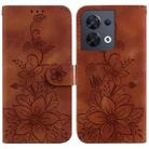 For OPPO Reno8 5G Lily Embossed Leather Phone Case(Brown) - 1