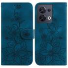 For OPPO Reno8 5G Lily Embossed Leather Phone Case(Dark Blue) - 1