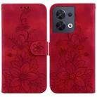 For OPPO Reno8 5G Lily Embossed Leather Phone Case(Red) - 1