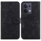 For OPPO Reno8 5G Lily Embossed Leather Phone Case(Black) - 1