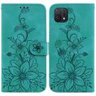 For OPPO A16K Lily Embossed Leather Phone Case(Green) - 1