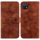 For OPPO A16K Lily Embossed Leather Phone Case(Brown) - 1