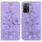 For OPPO A55 5G/A53s 5G/A54 4G/A16 Lily Embossed Leather Phone Case(Purple) - 1