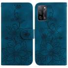 For OPPO A55 5G/A53s 5G/A54 4G/A16 Lily Embossed Leather Phone Case(Dark Blue) - 1