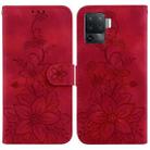 For OPPO A94 4G / F19 Pro / Reno5 F Lily Embossed Leather Phone Case(Red) - 1
