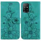 For OPPO A94 5G / F19 Pro+ 5G / Reno5 Z Lily Embossed Leather Phone Case(Green) - 1