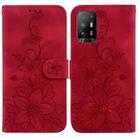 For OPPO A94 5G / F19 Pro+ 5G / Reno5 Z Lily Embossed Leather Phone Case(Red) - 1