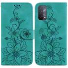 For OPPO A74 5G / A93 5G / A54 5G Lily Embossed Leather Phone Case(Green) - 1